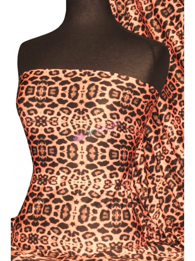 Poly Viscose Light Weight Sheer Fabric- Roxie Coral/ Black Leopard PVSCP17 CRLBK