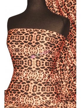 Poly Viscose Light Weight Sheer Fabric- Roxie Coral/ Black Leopard PVSCP17 CRLBK