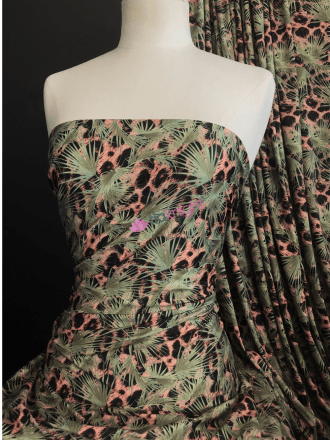 Poly Viscose Light Weight Stretch Sheer Fabric- Jungle Cheetah VSCP23 GRNPCH