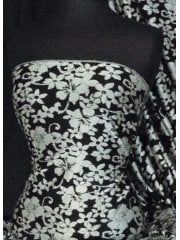 Ponte Double Knit Jacquard 4 Way Stretch Jersey- Black/Silver Flower Print Q1288 BKSLV