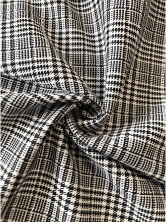 Ponte Stretch Gingham Fabric- Black/White SQ263 BKWH