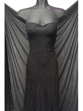 Power Mesh 4 Way Stretch Dressmaking Fabric- Silver Studs SQ1029