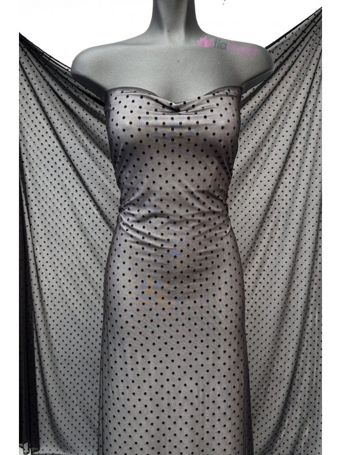 Power Mesh 4 Way Stretch Material- Black Dobby SQ720 BK