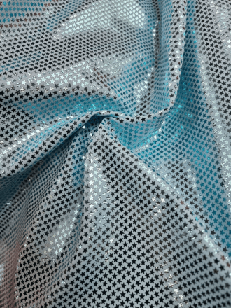 Printed Hologram Swimwear Lycra 4 Way Stretch Fabric- Mini Stars Blue SQ580 BL