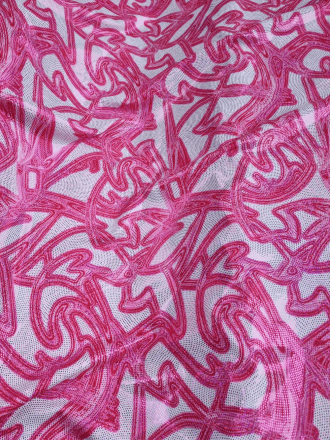 Printed Hologram Swimwear Lycra 4 Way Stretch Fabric- Raspberry Ripple SQ596 PNWHT