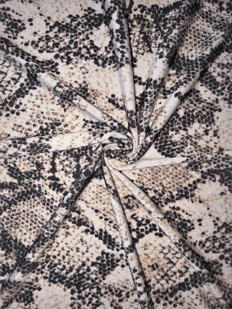 Printed Silk Touch 4 Way Stretch Fabric- Ivory/Black Reptile SQ418 IVBK