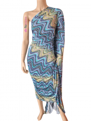 Printed Silk Touch Stretchy Dressmaking Fabric- Ocean Waves SQ614 BL