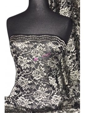 Lace Non-Stretch Dressmaking Fabric- Black/Antique Gold Floral Q119 BKGLD