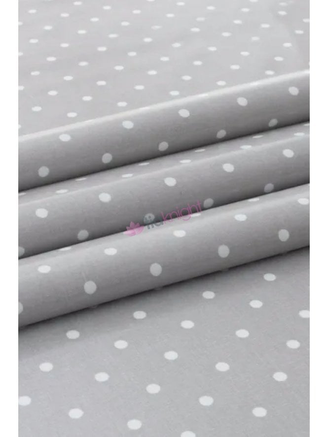 PVC Table Runner Upholstery Fabric- Dotted Dove Grey SQ944 GRWHT