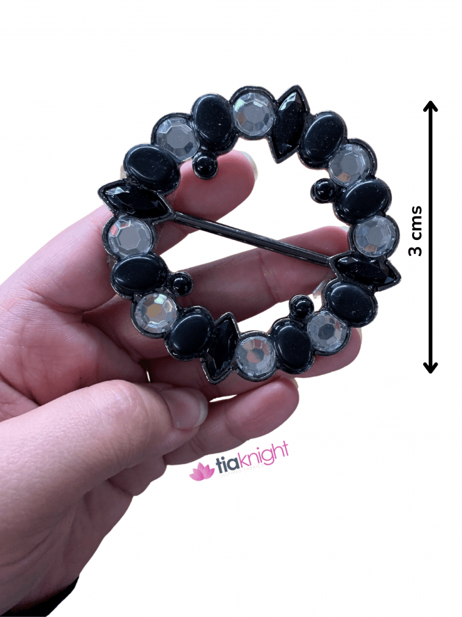 Rhinestone Gem Belt Buckle Accessory- Black/Silver