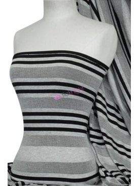 Rib Viscose Cotton Stretch Elastane Fabric- Grey/Black Horizontal Stripe Q1197 GRBK