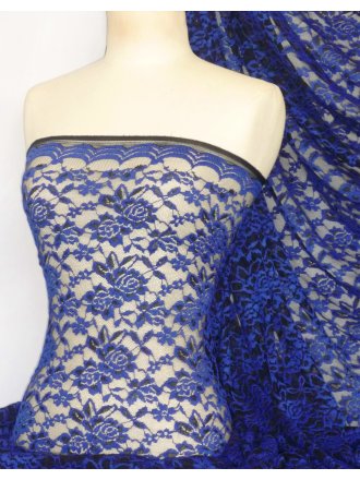 Rose 4 Way Stretch Lace Lycra Fabric- Electric Blue/Black Q1248 EBLBK