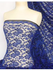 Rose 4 Way Stretch Lace Lycra Fabric- Electric Blue/Black Q1248 EBLBK
