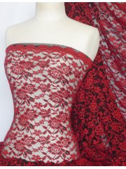 Rose 4 Way Stretch Lace Lycra Fabric- Red/Black Q1248 RDBK