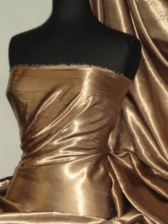 Satin Crushed Charlotte Crinkle Look Creased Fabric- Gold STN63 GLD