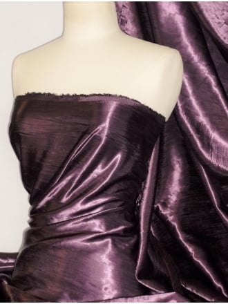 Satin Crushed Charlotte Crinkle Look Creased Fabric- Plum STN63 PLM