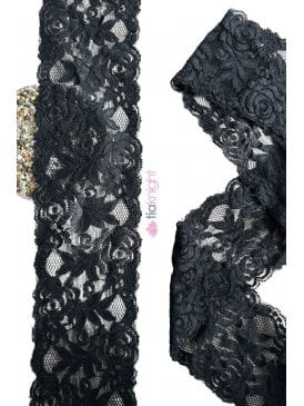 Scalloped Floral Rose Wide Stretch Lace Trimming- Black SY245 BK