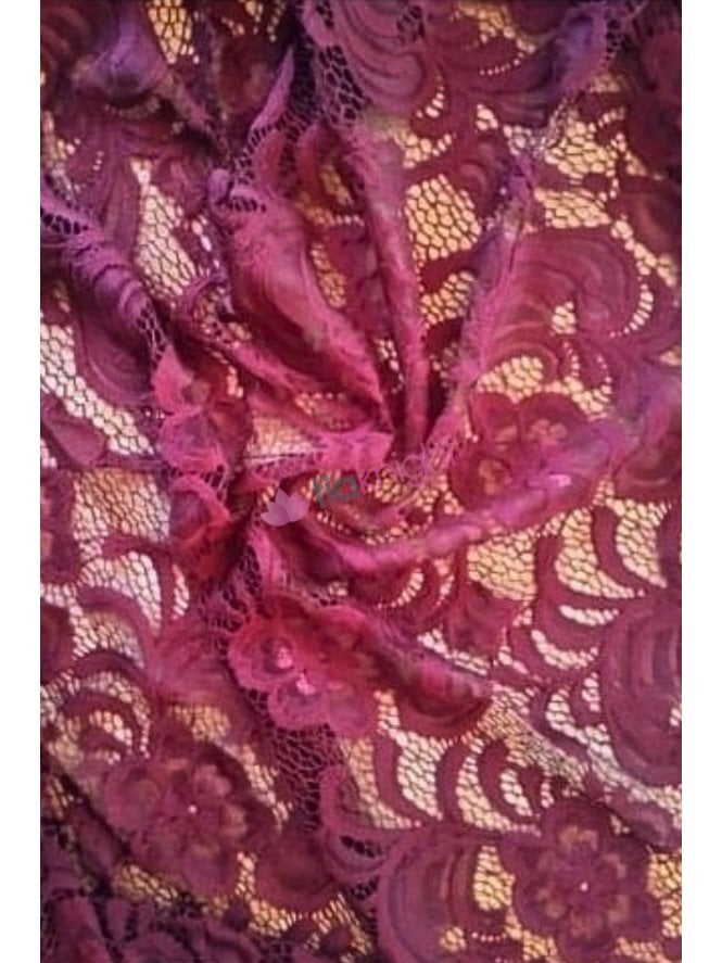 Scalloped Floral Stretch Soft Handle Lace Fabric- Wine SQ139 WN