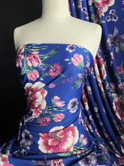 Scuba Crepe Stretch Jersey Dressmaking Fabric- Royal Blooms SQ501 RBLMLT