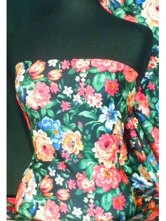 Scuba Stretch Poly Lycra Fabric- Garden Flowers Multi Q1282 CRSGR