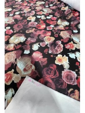 Scuba Stretchy Poly Jersey Fabric- Ravishing Roses SQ166 BKMLT