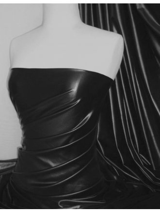 Semi Wet Look Stretch Lycra Fabric- Black Q782 BK