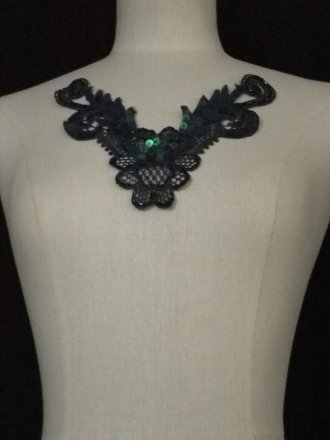 Sequin Floral Lace Neck Piece- Navy Blue EM140 NYBL