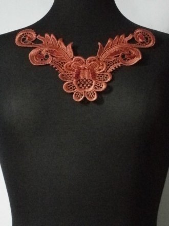 Sequin Floral Lace Neck Piece- Rust Orange EM140 RSOR