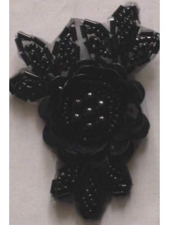 Sequin Iron On Flower Motif- Black