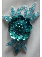 Sequin Iron On Flower Motif- Turquoise Blue