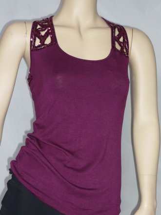 Sequin Racer-Back Aubergine Vest Top