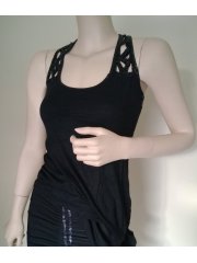 Sequin Racer-Back Black Vest Top- Black