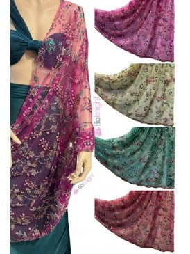 Sequins Beaded Ethereal Floral Sheer Net Fabric Saree Dress Material SQ897