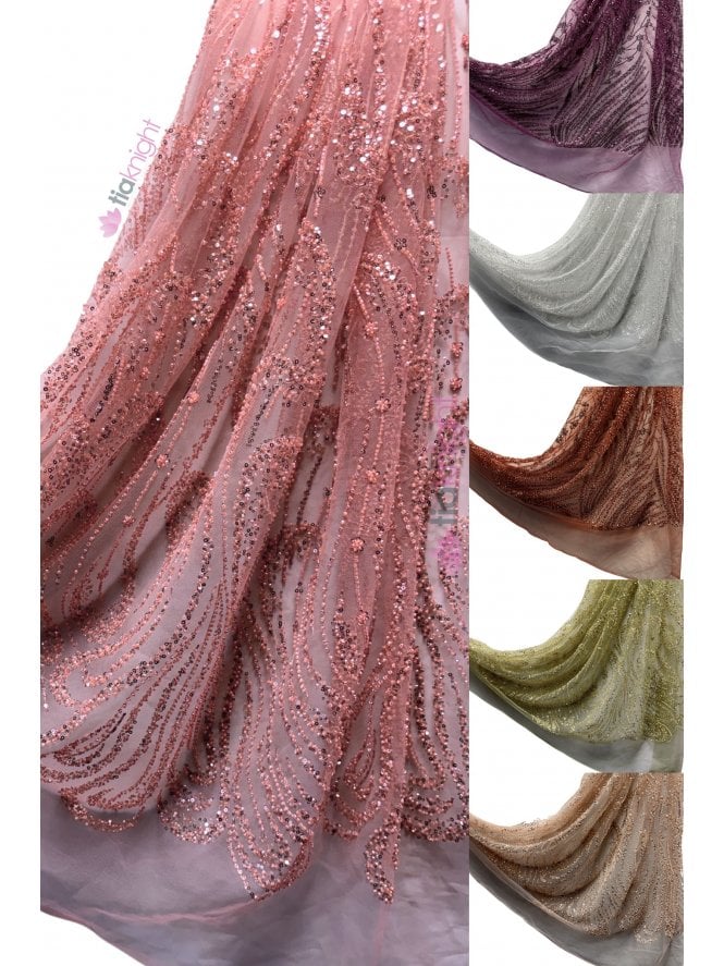 Sequins Beaded Floral Detail Sheer Net Fabric Saree Dress Material SQ898