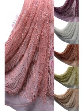 Sequins Beaded Floral Detail Sheer Net Fabric Saree Dress Material SQ898