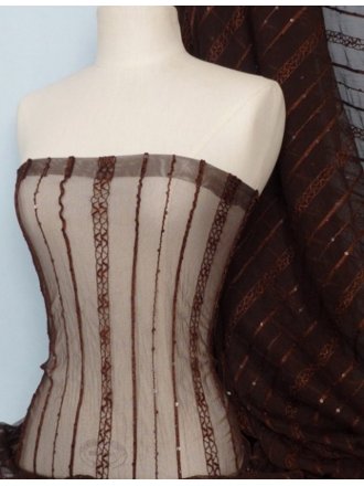 Sequins Mesh Stretch Fabric- Brown Q756 BR