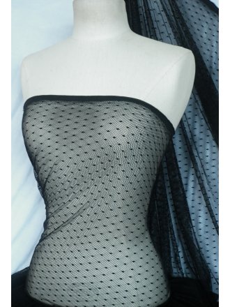 Sheer Diamond Dotted Fishnet Fabric- Black Q1236 BK