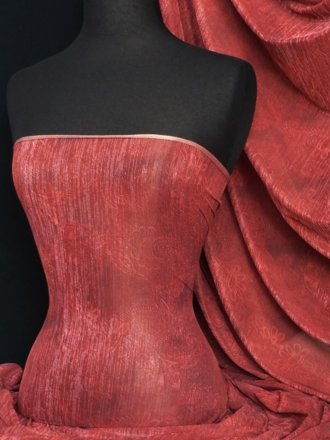 Sheer Silver Subtle Shimmer Stretch Fabric- Red Paisley Q1188 RDSLV