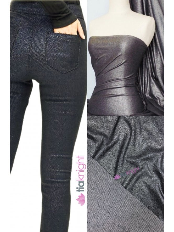 Shimmer Denim Look Stretch Fabric- Blue/Black Q1045 BLBK
