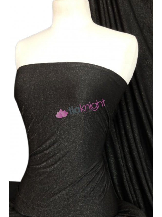 Shimmer Gold Polyester 4 Way Stretch Fabric- Black SQ41 BKGD