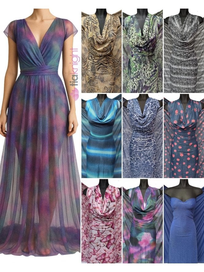 Shimmer Print Stretch Sheer Fabric- SQ979