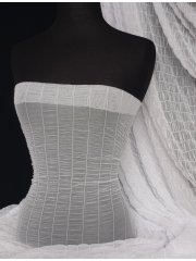 Shirring Power Mesh 4 Way Stretch Material- White Q1266 WHT