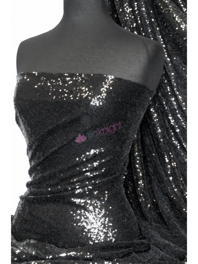 Showtime Fabric All Over Stitched 3mm Sequins- Black SEQ53 BK