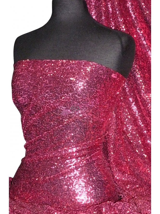 Showtime Fabric All Over Stitched 3mm Sequins- Cerise Pink SEQ53 CRS