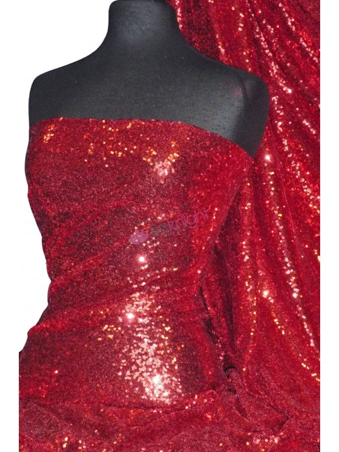 Showtime Fabric All Over Stitched 3mm Sequins- Festive Red SEQ53 FRD