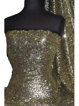 Showtime Fabric All Over Stitched 3mm Sequins - Gold On Black SEQ53 GDBK