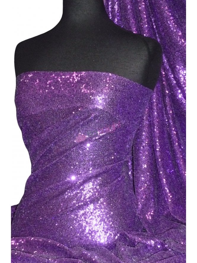 Showtime Fabric All Over Stitched 3mm Sequins - Purple SEQ53 PPL