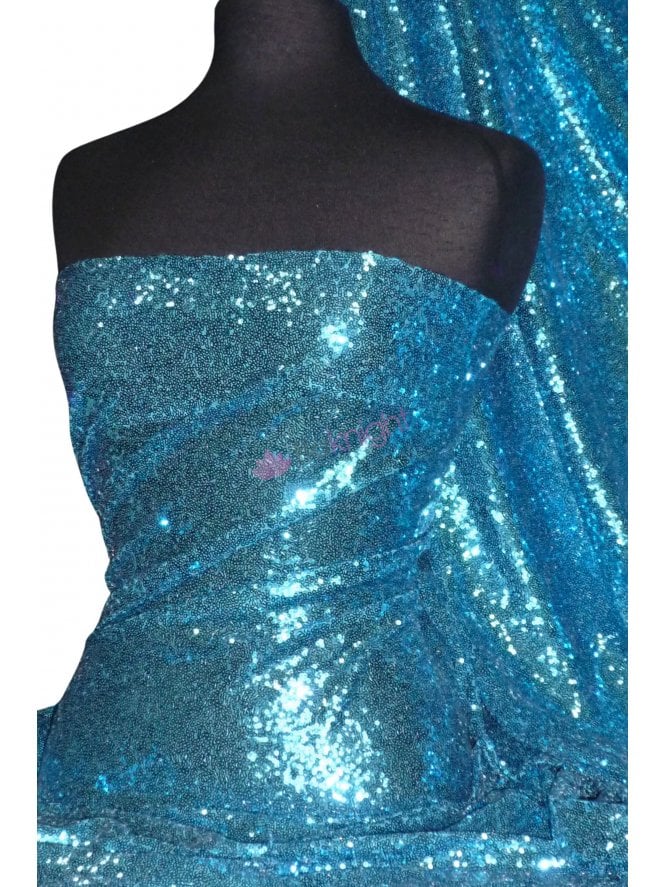 Showtime Fabric All Over Stitched 3mm Sequins- Turquoise Blue SEQ53 TQS