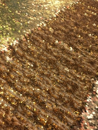Showtime Fabric All Over Stitched Heavy Stretch Semi-Reversible Fishscale Sequins- Gold SEQ67 GD