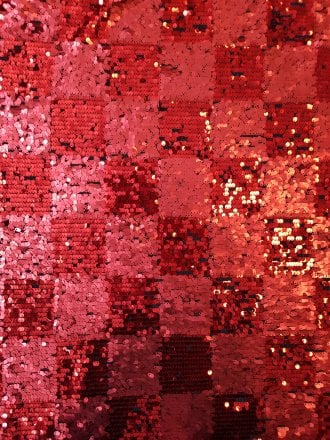 Showtime Fabric All Over Stitched Sequins Mesh- Red Blocks SEQ63 RD